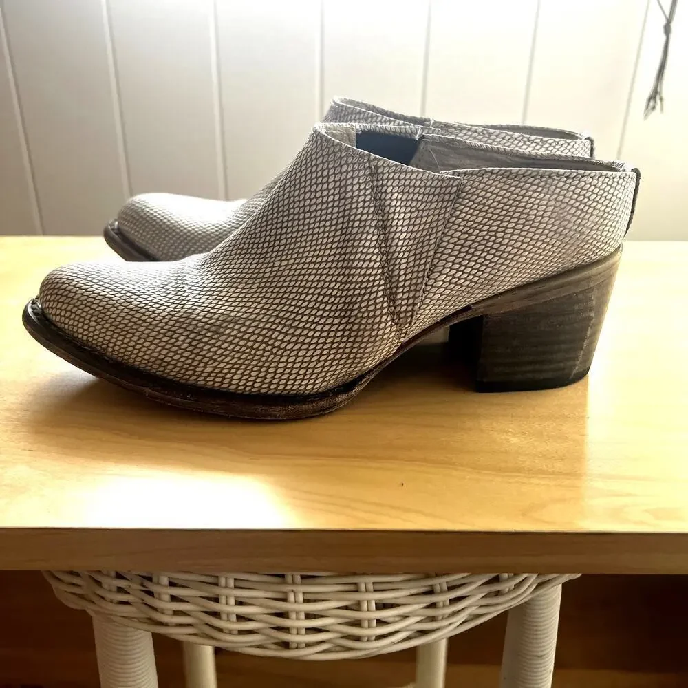 Freebird by Steven Shae Cream‎ Lizard Leather Mule Booties SZ 7